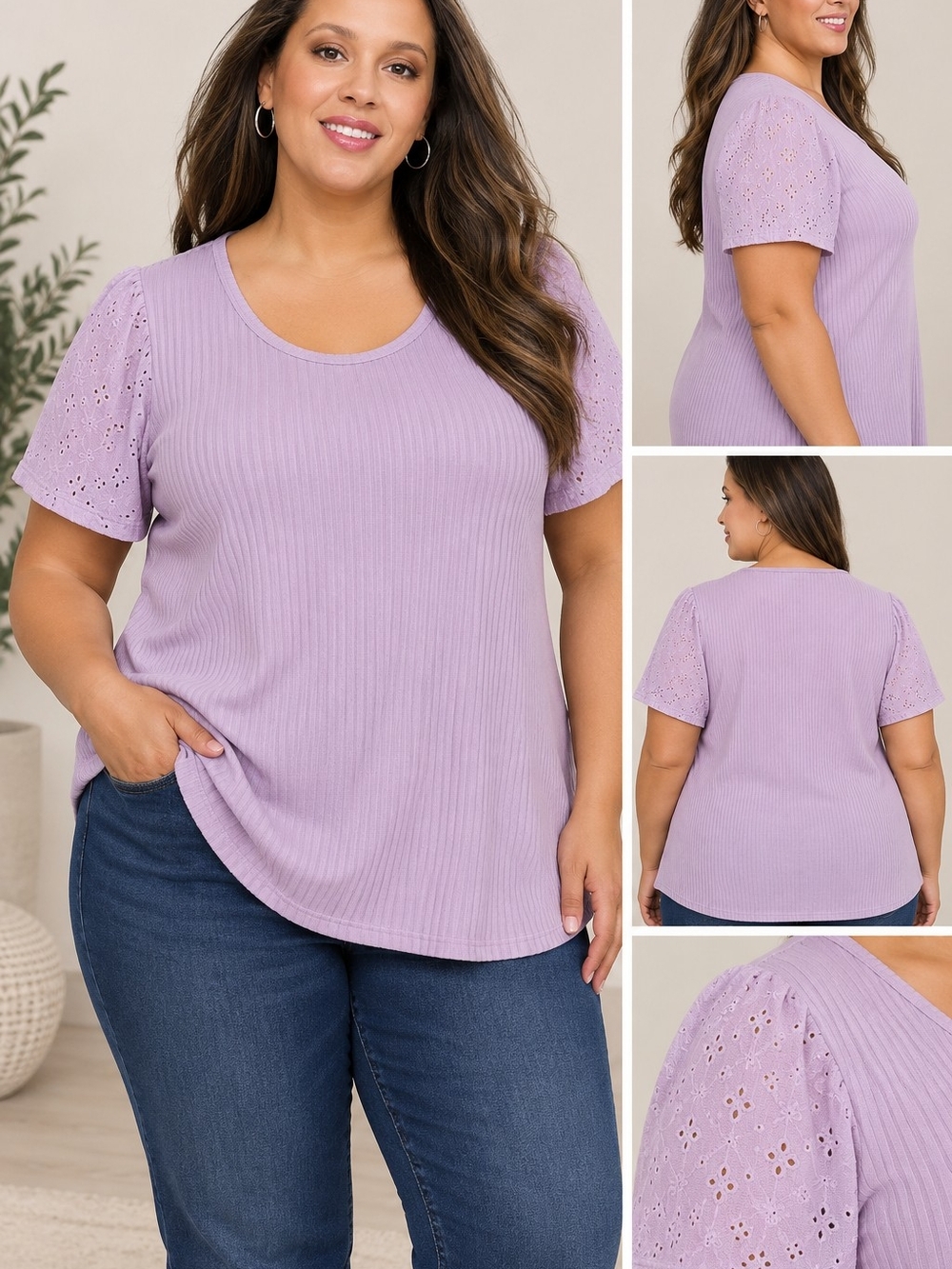Lane Bryant Plus Size 6X Lavender Ribbed Eyelet Sleeve Top – NWT